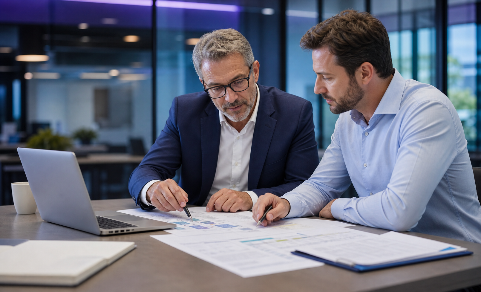 Cadrage métier entre un courtier et un consultant autour de documents de travail